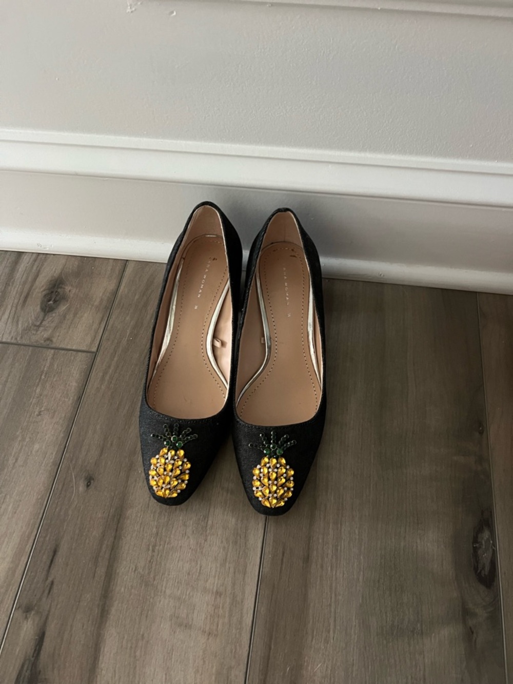 Zara Dark Denim Embellished Pineapple Heels